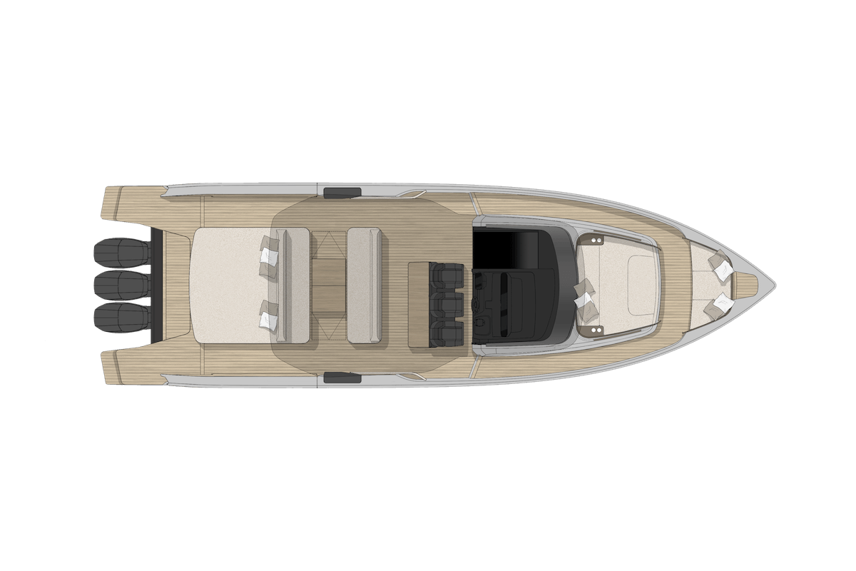 Cranchi A48 O/B — Grundriss Main Deck mit T-Top