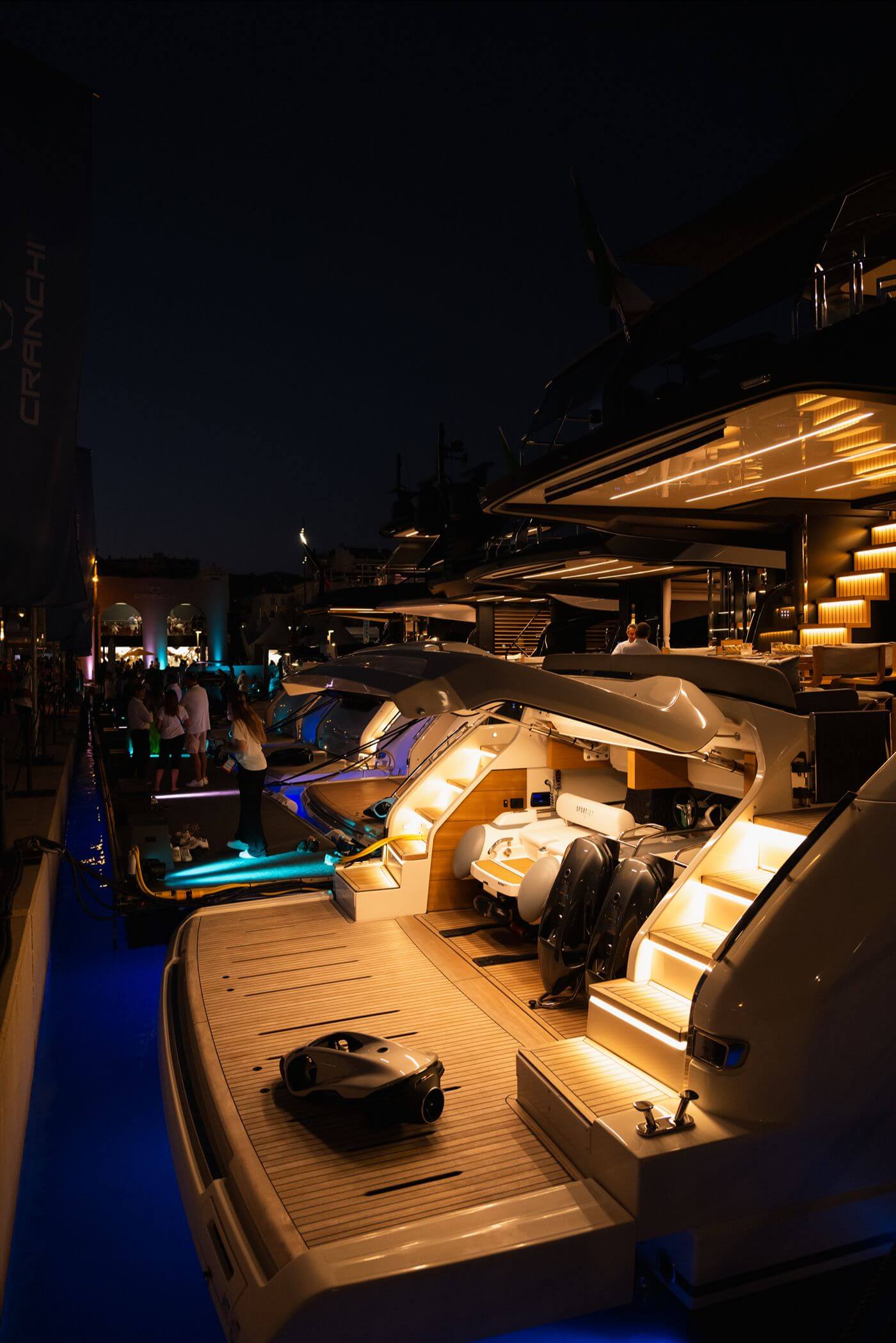 Cranchi yachts at dusk in the Vieux Port